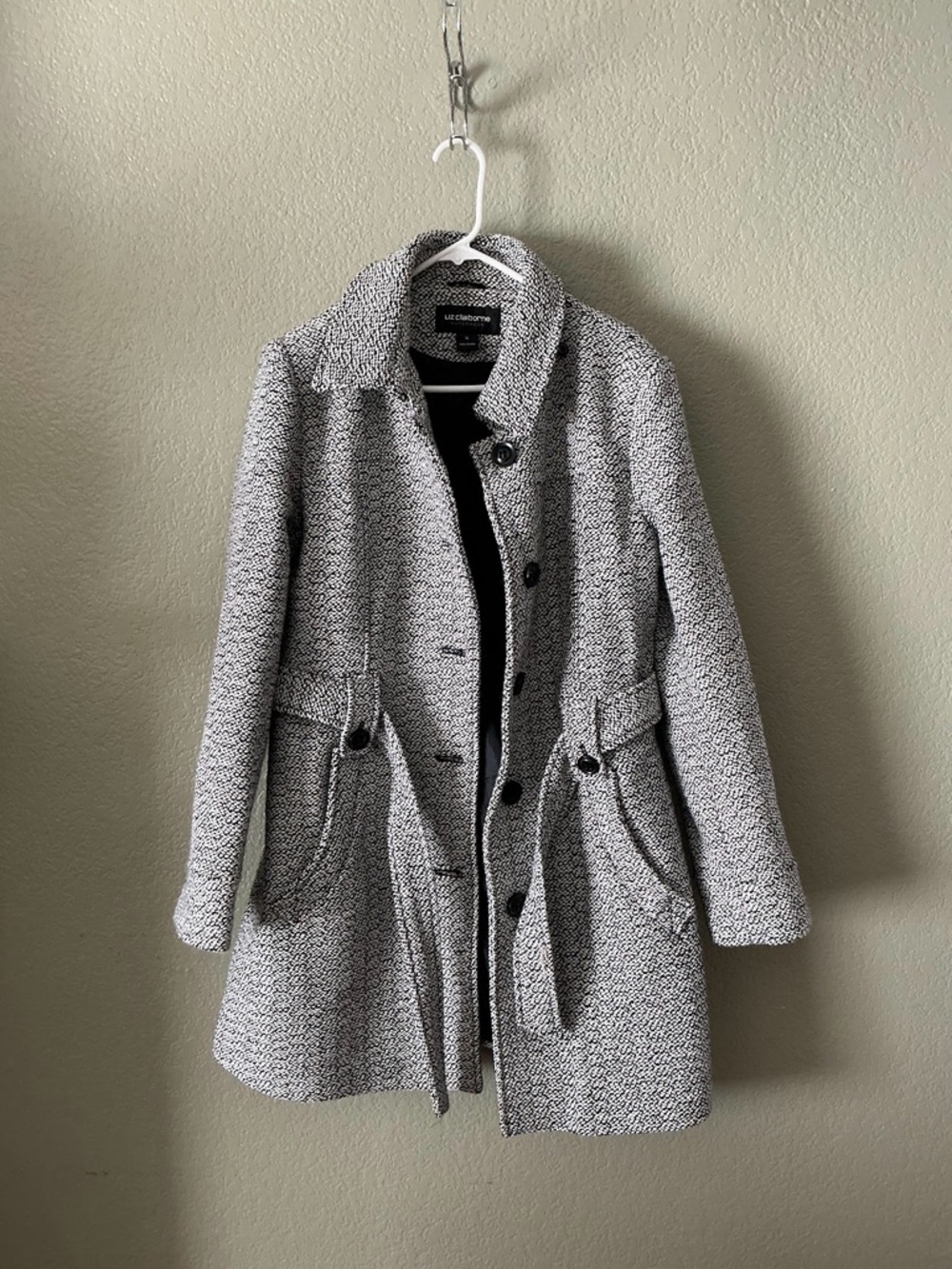 Liz Claiborne Black & White Tweed Pea Coat